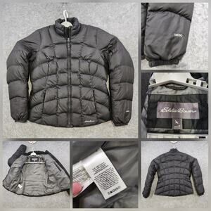 Eddie Bauer Jacket Womens Medium Black EB650 Down Puffer Insulated Winter Coat